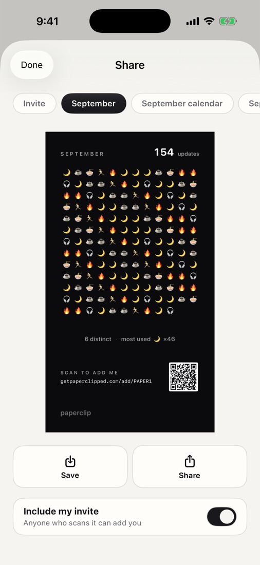 Share Studio showing last month's emoji ledger